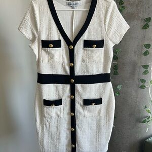 Almost Famous Cream Midi Dress with Black Trim